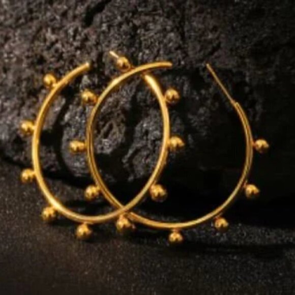 Gold Plated Stainless Steel Big Hoops with Ball Earrings - Picture 5 of 6